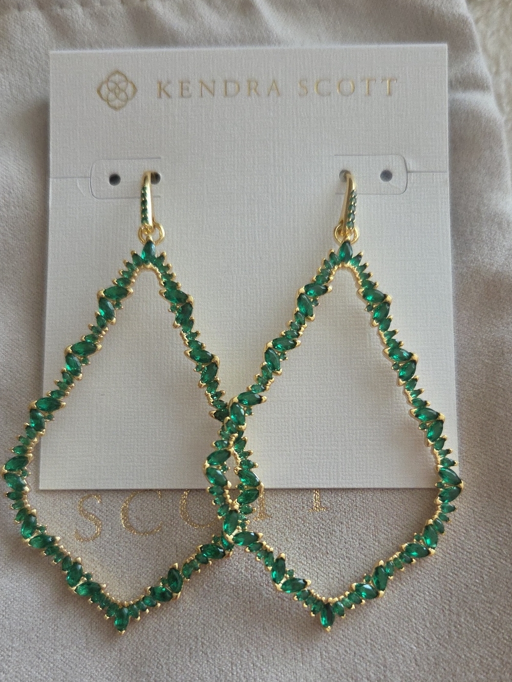 Kendra Scott Gold Sophee Emerald Green Crystal Statement Drop Earrings New NWT